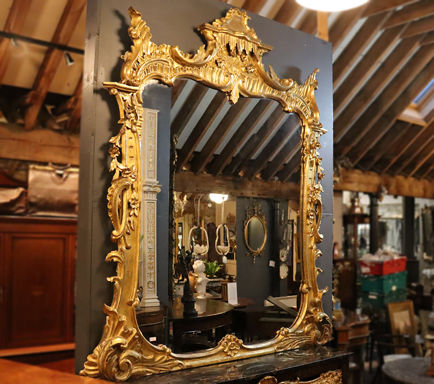 Large Irish Rococo Carved Overmantle Irish Antique Dealers Association