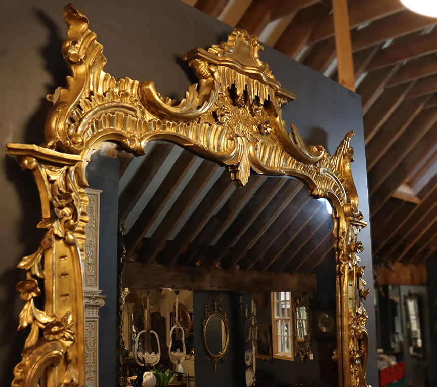 Large Irish Rococo Carved Overmantle Irish Antique Dealers Association