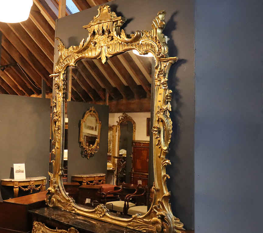 Large Irish Rococo Carved Overmantle Irish Antique Dealers Association