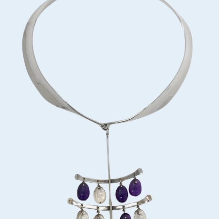 Georg Jensen Torun Sterling Amethyst Quartz Necklace, circa 1960